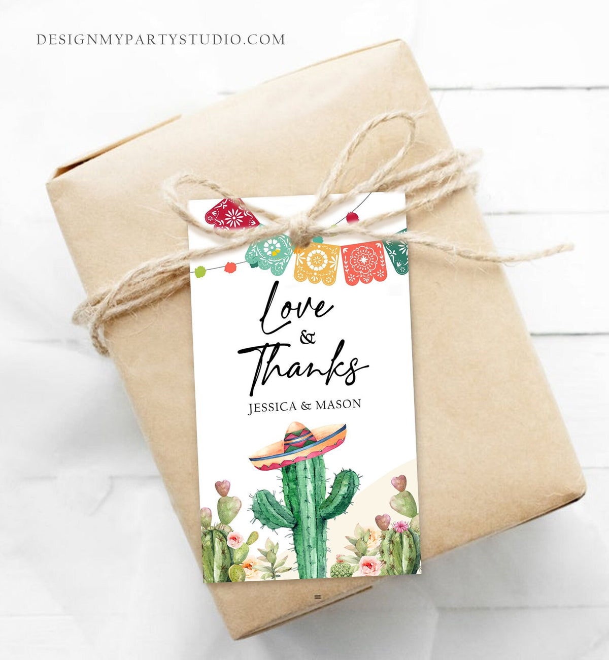 Editable Cactus Fiesta Favor Tags Love and Thanks Mexican Muchas Gracias Bridal Shower Succulent Couples Digital Template Printable 0404
