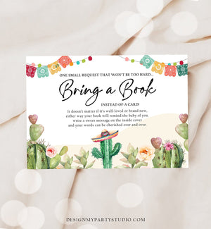 Editable Bring a Book Card Baby Shower Cactus Fiesta Taco Bout a Baby Book Insert Books for Baby Book Request Corjl Template Printable 0404