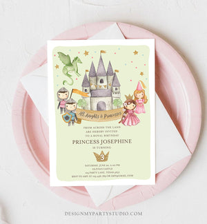 Editable Princess and Knight Birthday Invitation Once Upon a Time Joint Royal Tea Birthday Girl Boy Castle Template Corjl Printable 0171
