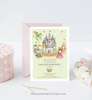 Editable Princess and Knight Birthday Invitation Once Upon a Time Joint Royal Tea Birthday Girl Boy Castle Template Corjl Printable 0171
