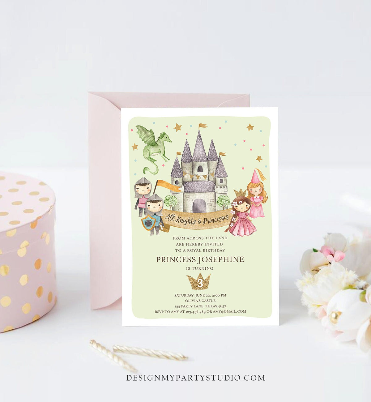 Editable Princess and Knight Birthday Invitation Once Upon a Time Joint Royal Tea Birthday Girl Boy Castle Template Corjl Printable 0171