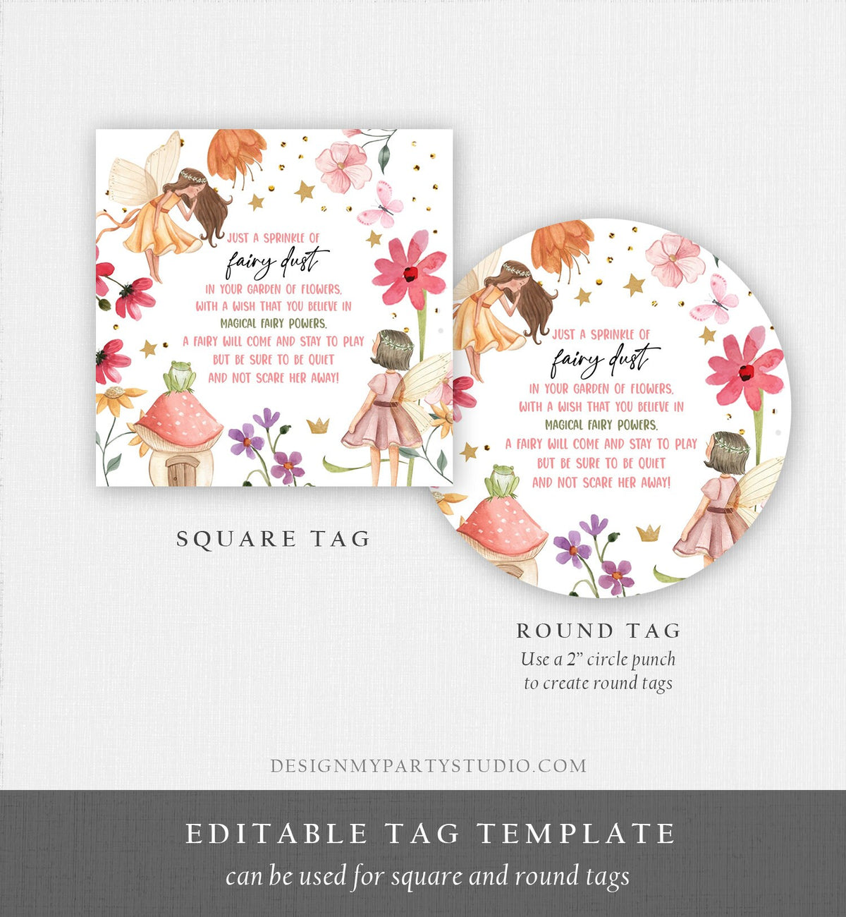 Editable Fairy Dust Favor Tags Enchanted Forest Birthday Magical Pixie Dust Poem Cards Fairy Garden Download Template PRINTABLE Corjl 0406
