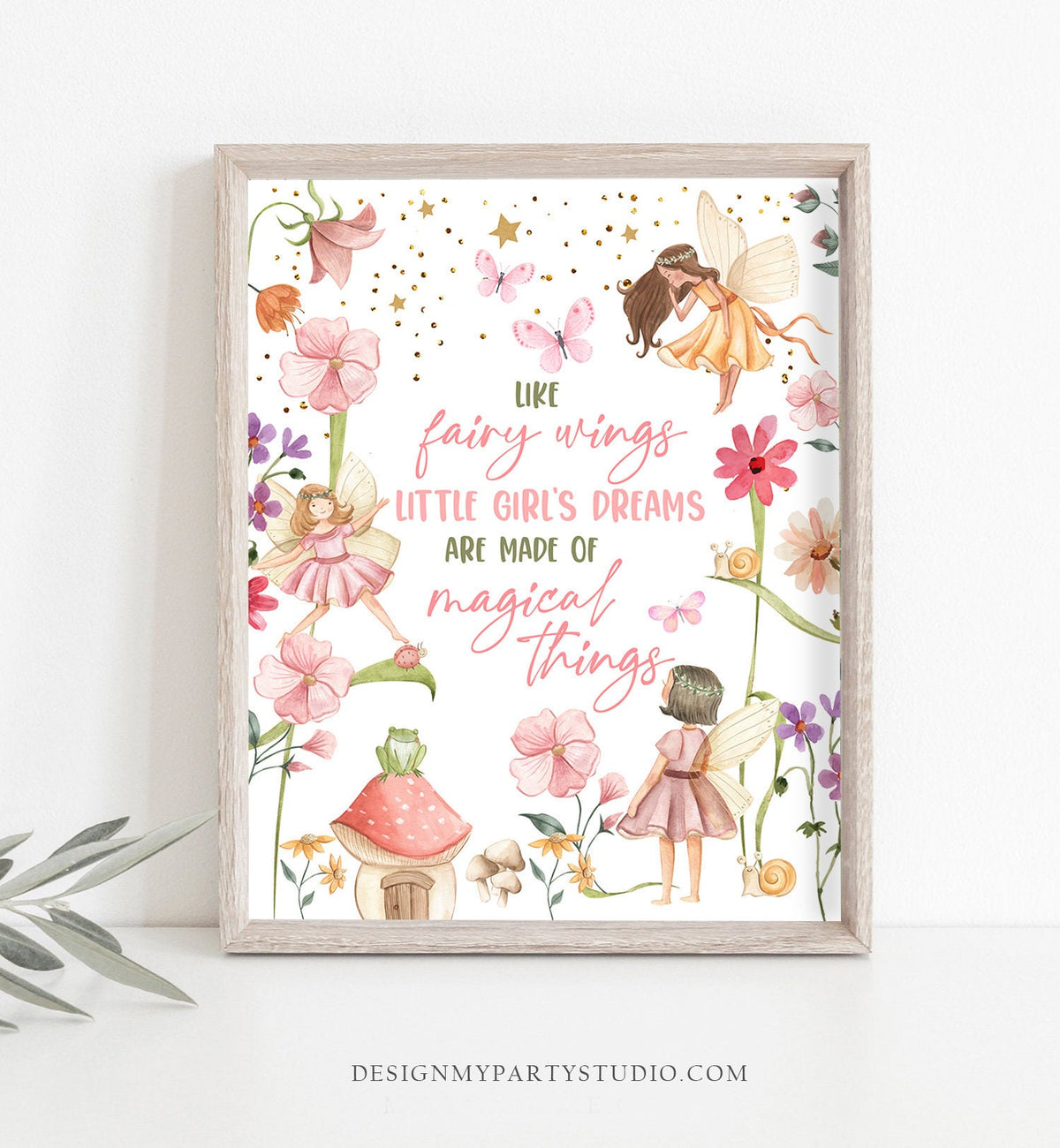 Fairy Wings Little Dreams Sign Birthday Party Nursery Print Fairy Decor Magical Fairy Garden Tea Party Girl Decor Digital Printable 0406