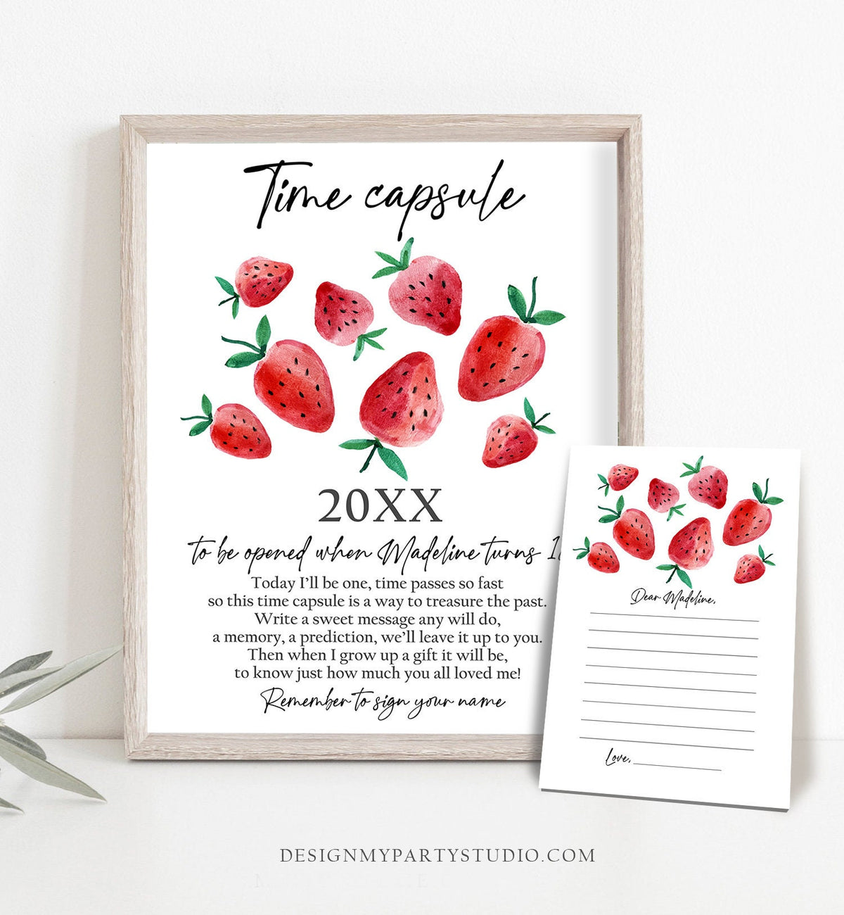 Editable Time Capsule Strawberry First Birthday Party Strawberry Decorations Berry Sweet Berry Sweet Girl Digital Template Printable 0399