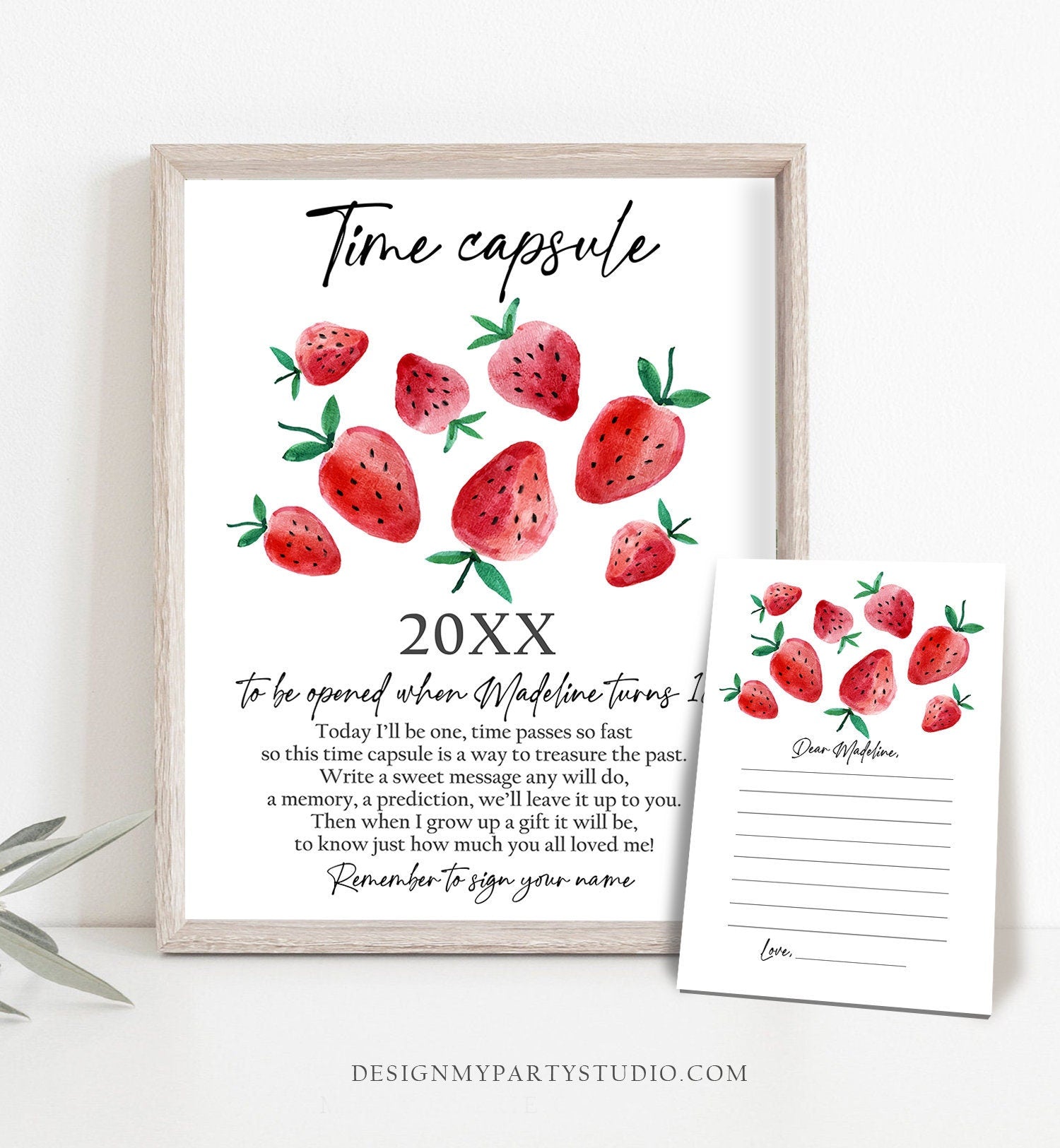 Editable Time Capsule Strawberry First Birthday Party Strawberry Decorations Berry Sweet Berry Sweet Girl Digital Template Printable 0399