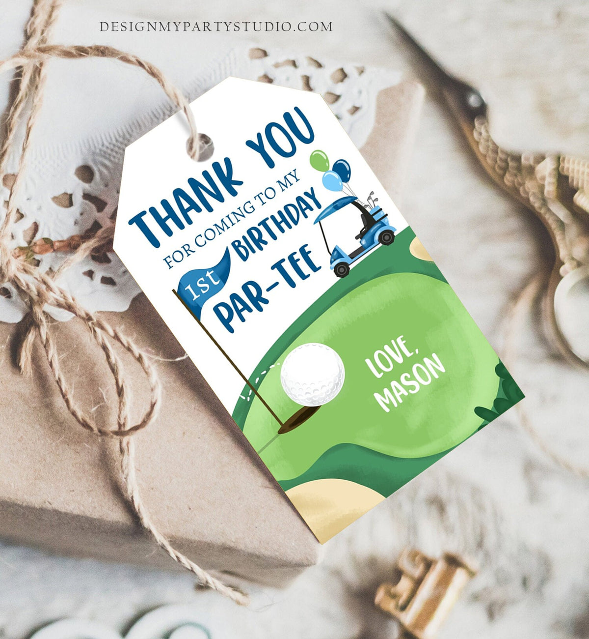 Editable Golf Favor Tags Golf Thank You Par-tee Tags Golfing Birthday Hole in One 1st Birthday Boy Gift Tag Download Corjl Template 0405
