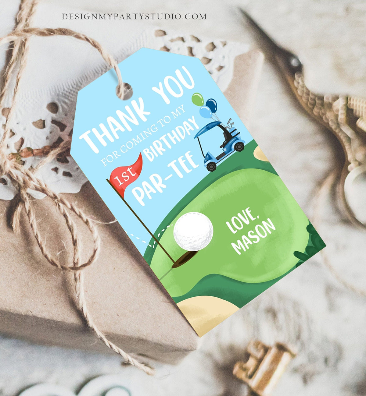 Editable Golf Favor Tag Golf Thank You Par-tee Tags Golfing Birthday Hole in One 1st Birthday Boy Gift Digital Template Printable 0405
