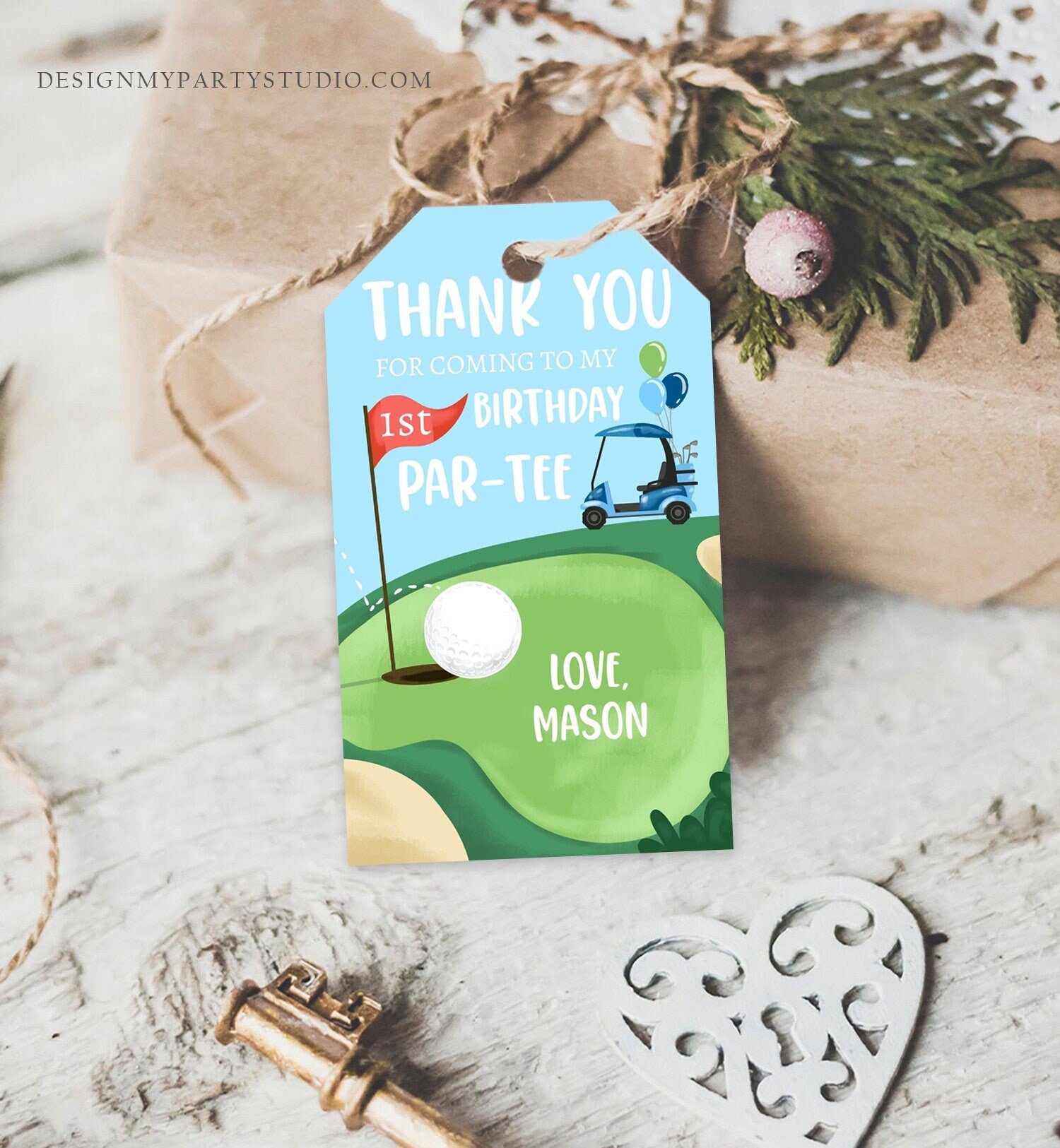 Editable Golf Favor Tag Golf Thank You Par-tee Tags Golfing Birthday Hole in One 1st Birthday Boy Gift Digital Template Printable 0405