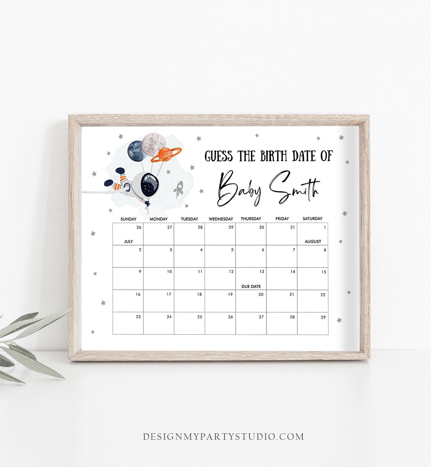 Editable Guess the Birth Date Baby Shower Game Guess Birthday Outer Space Astronaut Planets Galaxy Houston Corjl Template Printable 0366