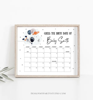 Editable Guess the Birth Date Baby Shower Game Guess Birthday Outer Space Astronaut Planets Galaxy Houston Corjl Template Printable 0366
