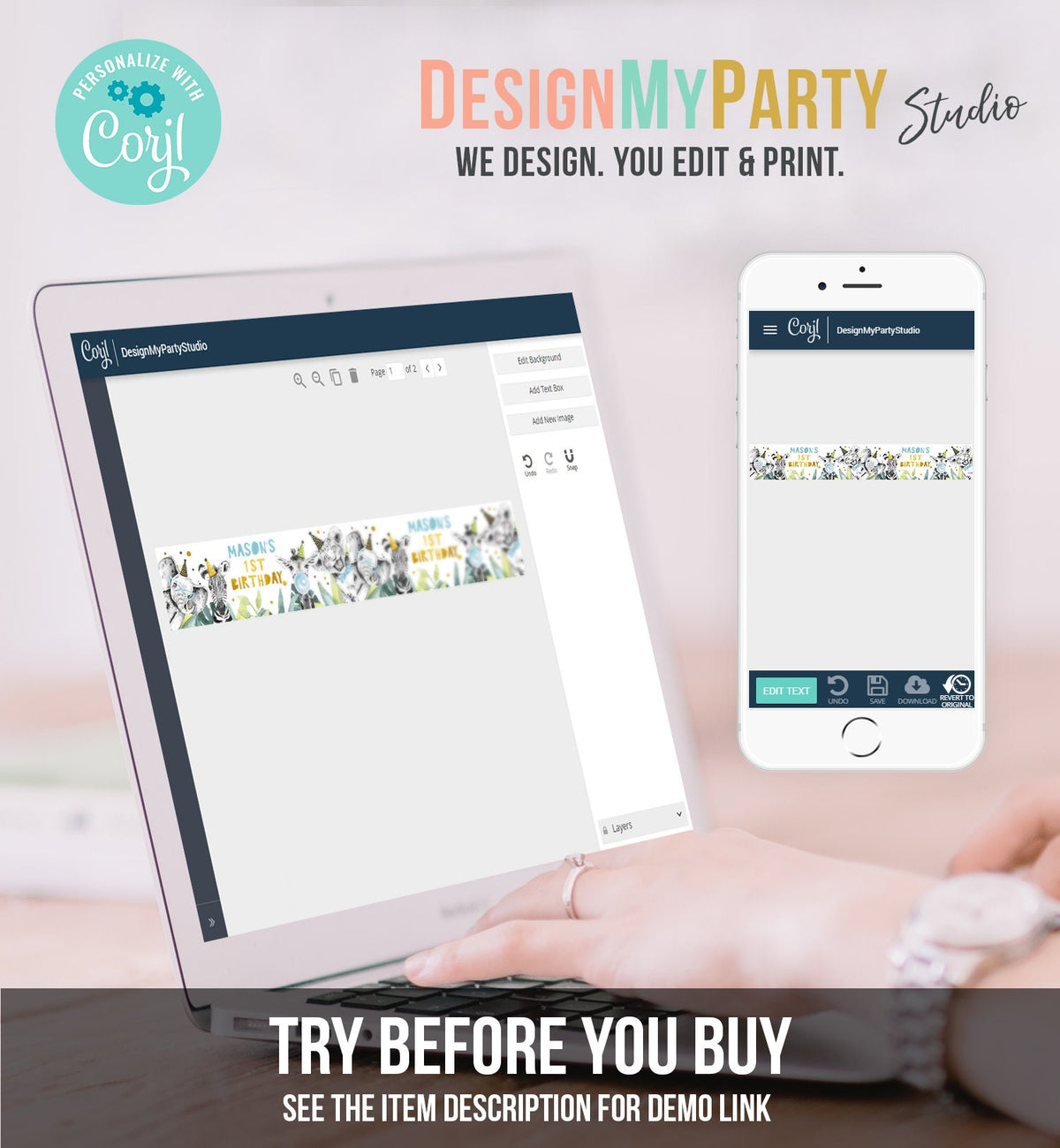 Editable Party Animals Straw Tags Safari Animals Birthday Straw Flag Straw Label Boy Birthday Wild One Gold Digital Template Printable 0322