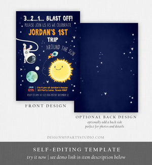 Editable Outer Space Birthday Invitation Rocket Astronaut Birthday First Trip Blast Off Download Printable Template Digital Corjl 0046