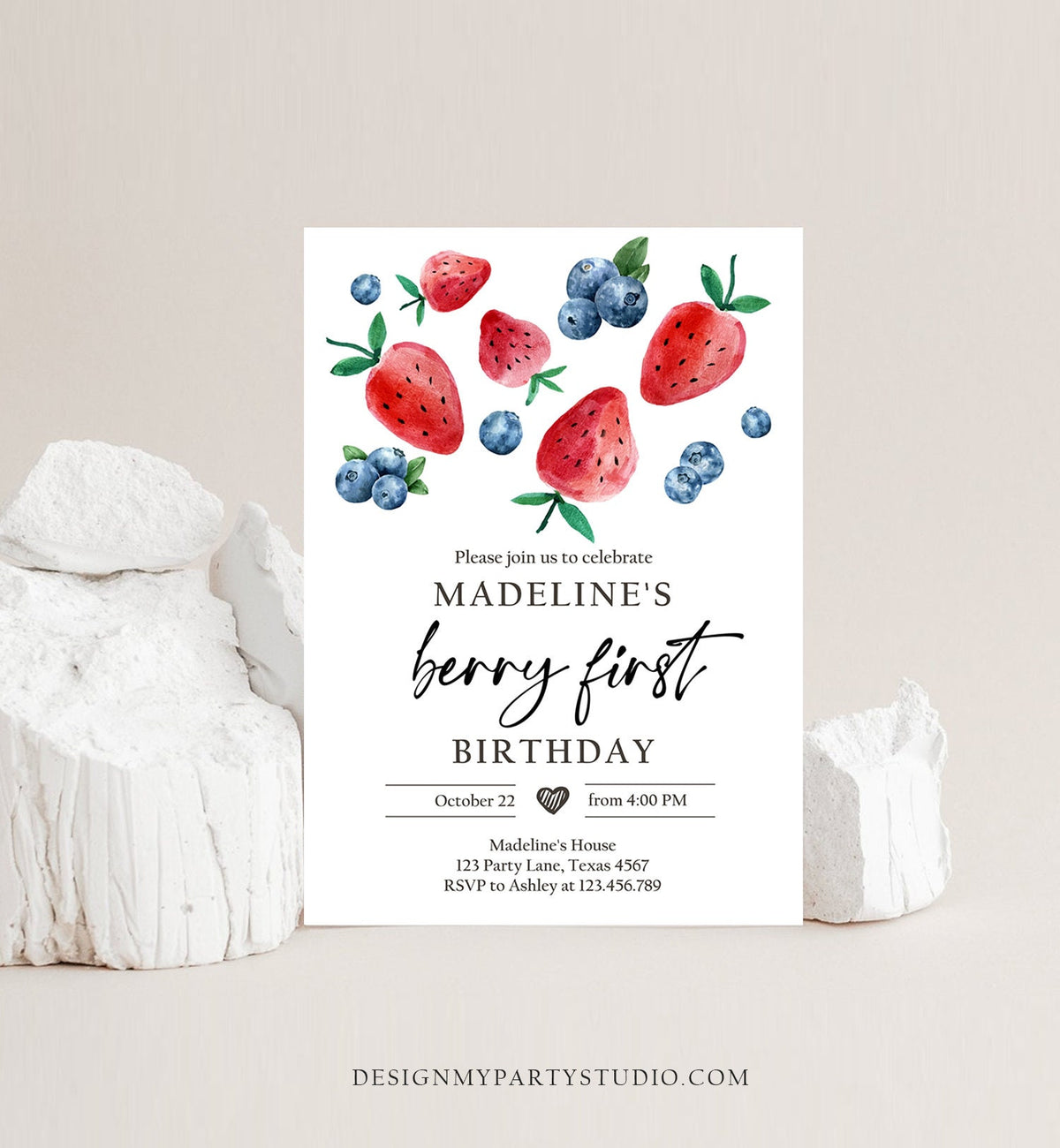Editable Berry Sweet Birthday Invitation Blueberry Strawberry Picking Party Farmers Market Twin Digital Download Template Printable 0399