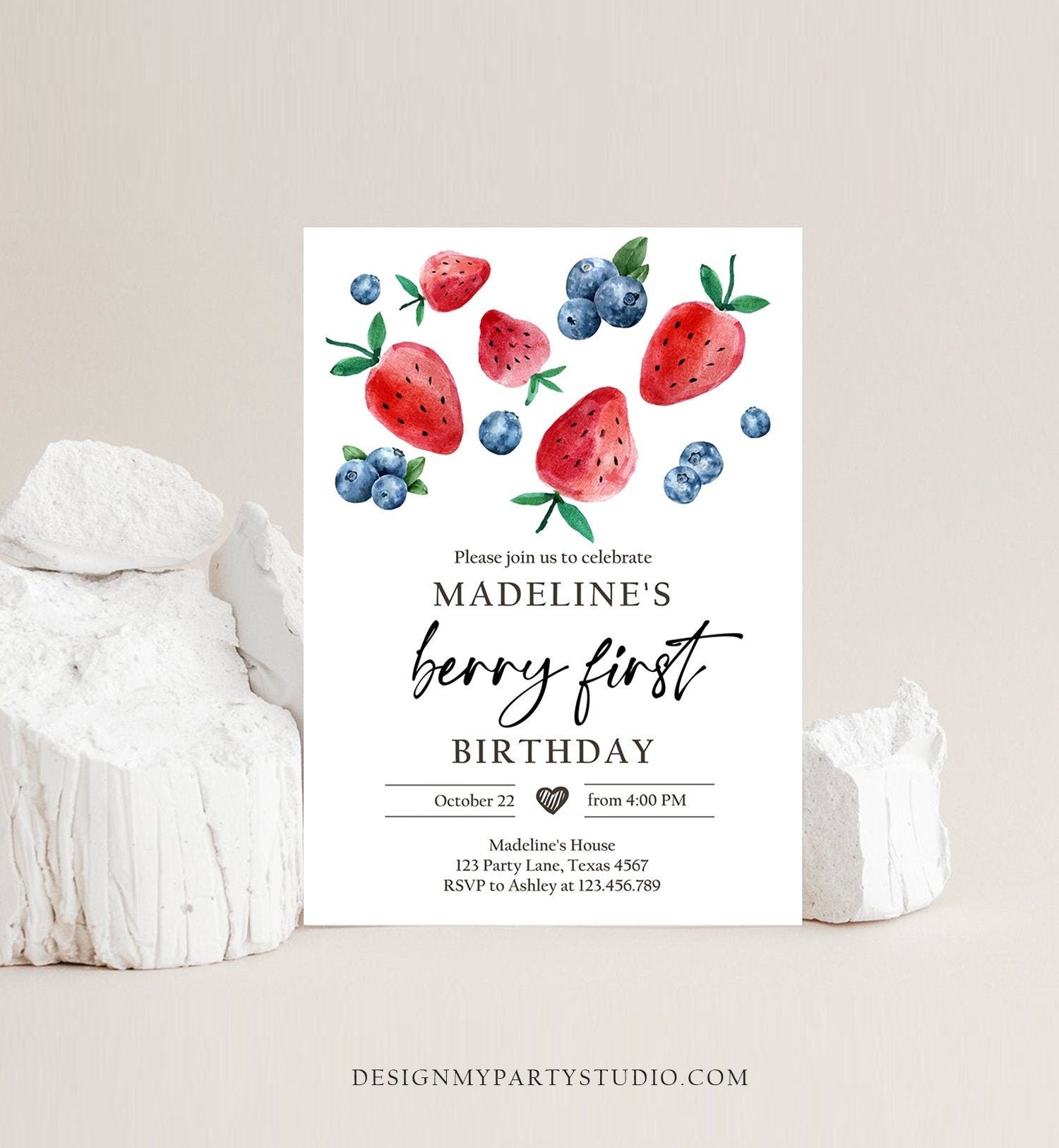 Editable Berry Sweet Birthday Invitation Blueberry Strawberry Picking Party Farmers Market Twin Digital Download Template Printable 0399
