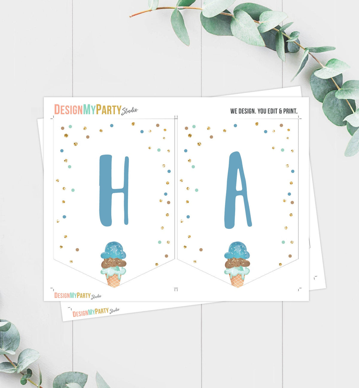 Happy Birthday Banner Boy Ice Cream Birthday Banner Ice Cream Party Boy Birthday Decorations Instant Download PRINTABLE DIGITAL DIY 0243