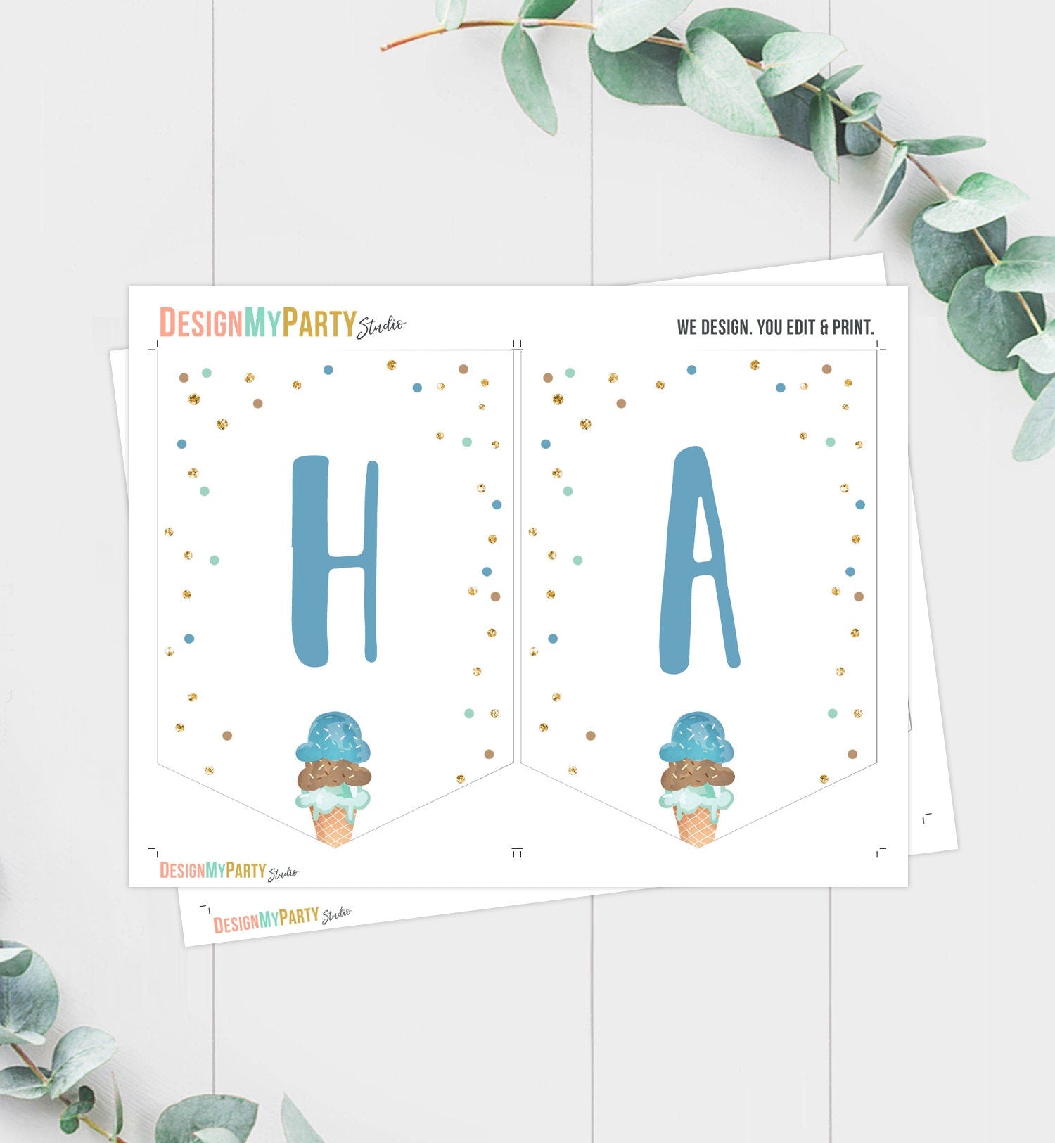 Happy Birthday Banner Boy Ice Cream Birthday Banner Ice Cream Party Boy Birthday Decorations Instant Download PRINTABLE DIGITAL DIY 0243