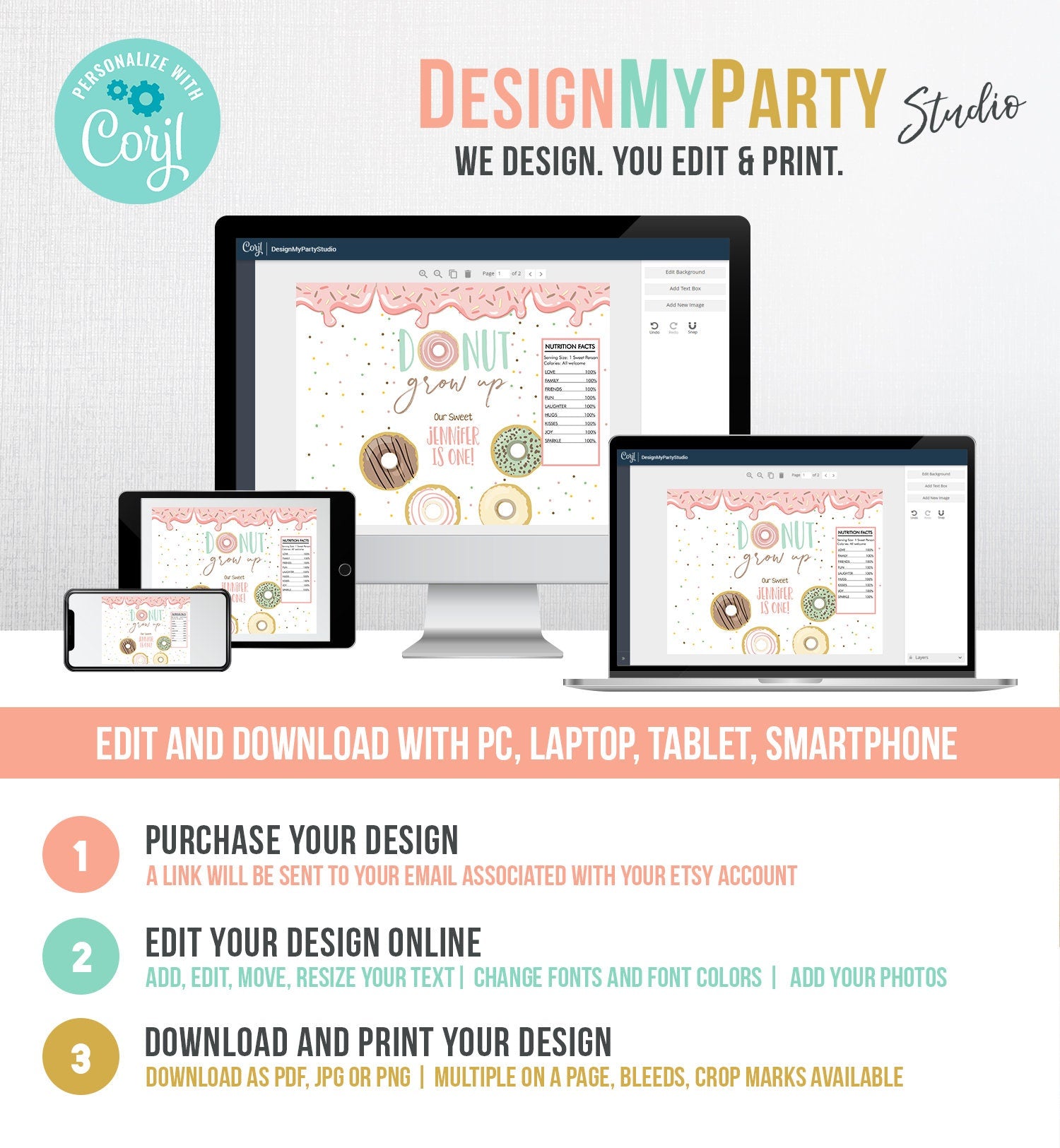 Editable Donut Grow Up Chip Bag Donut Birthday Party Decor Girl Sweet One Donuts Labels Snack Favors Download Digital Corjl Template 0320