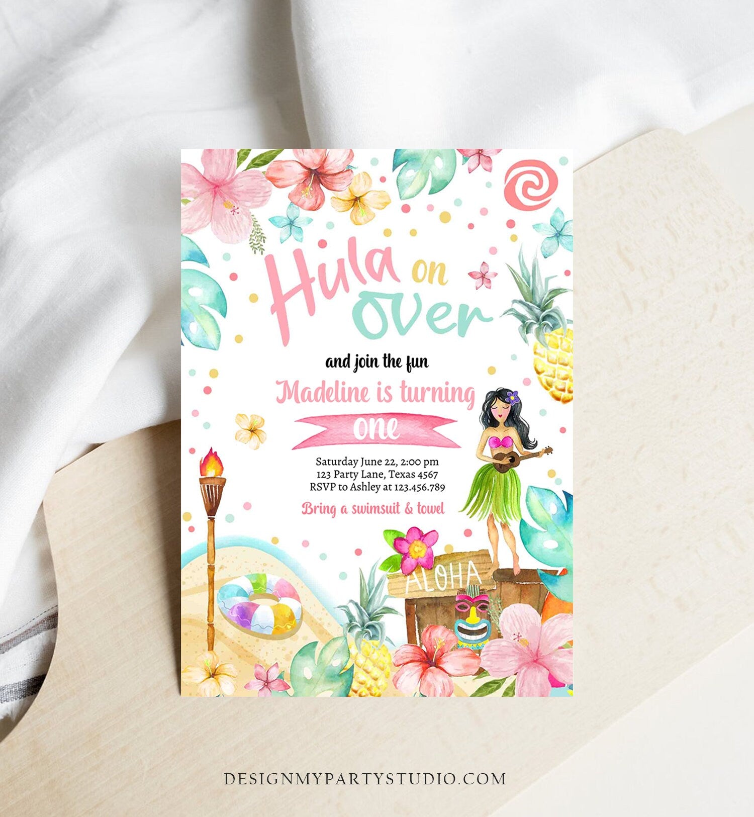 Editable Hawaiian Luau Birthday Invitation Tropical Pool Party Luau Party Hawaiian Birthday Hawaii Digital Download Template Printable 0413