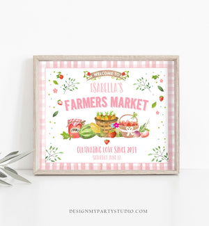 Editable Farmers Market Welcome Sign Birthday Girl Baby Shower Farm Party Decor Fruit Market Locally Grown Pink Download Corjl Template 0144