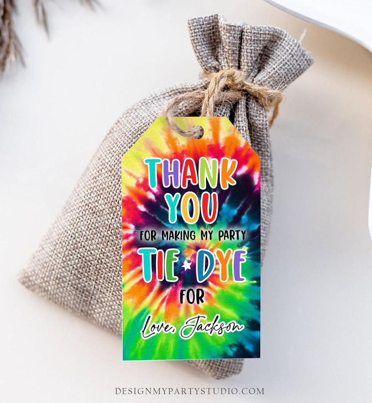 Editable Tie Dye Favor Tags Gift Tag Boy Tie Dye Birthday Thank You Download Hippie Peace Love Craft Party Digital Template Printable 0407