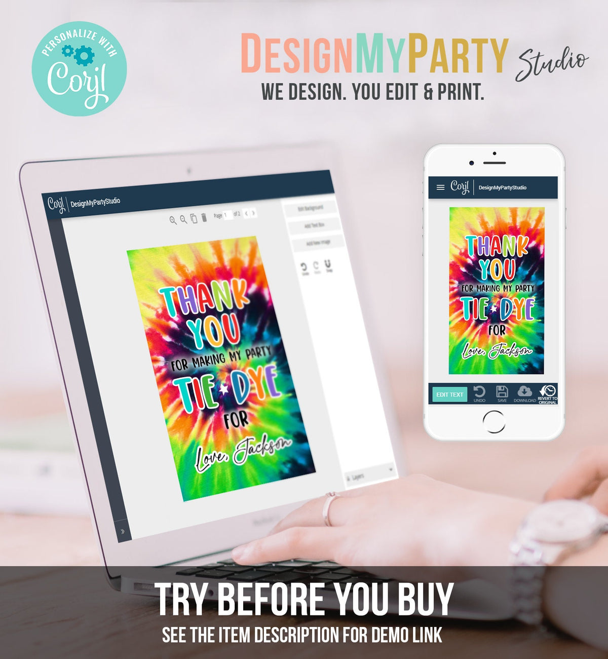 Editable Tie Dye Favor Tags Gift Tag Boy Tie Dye Birthday Thank You Download Hippie Peace Love Craft Party Digital Template Printable 0407