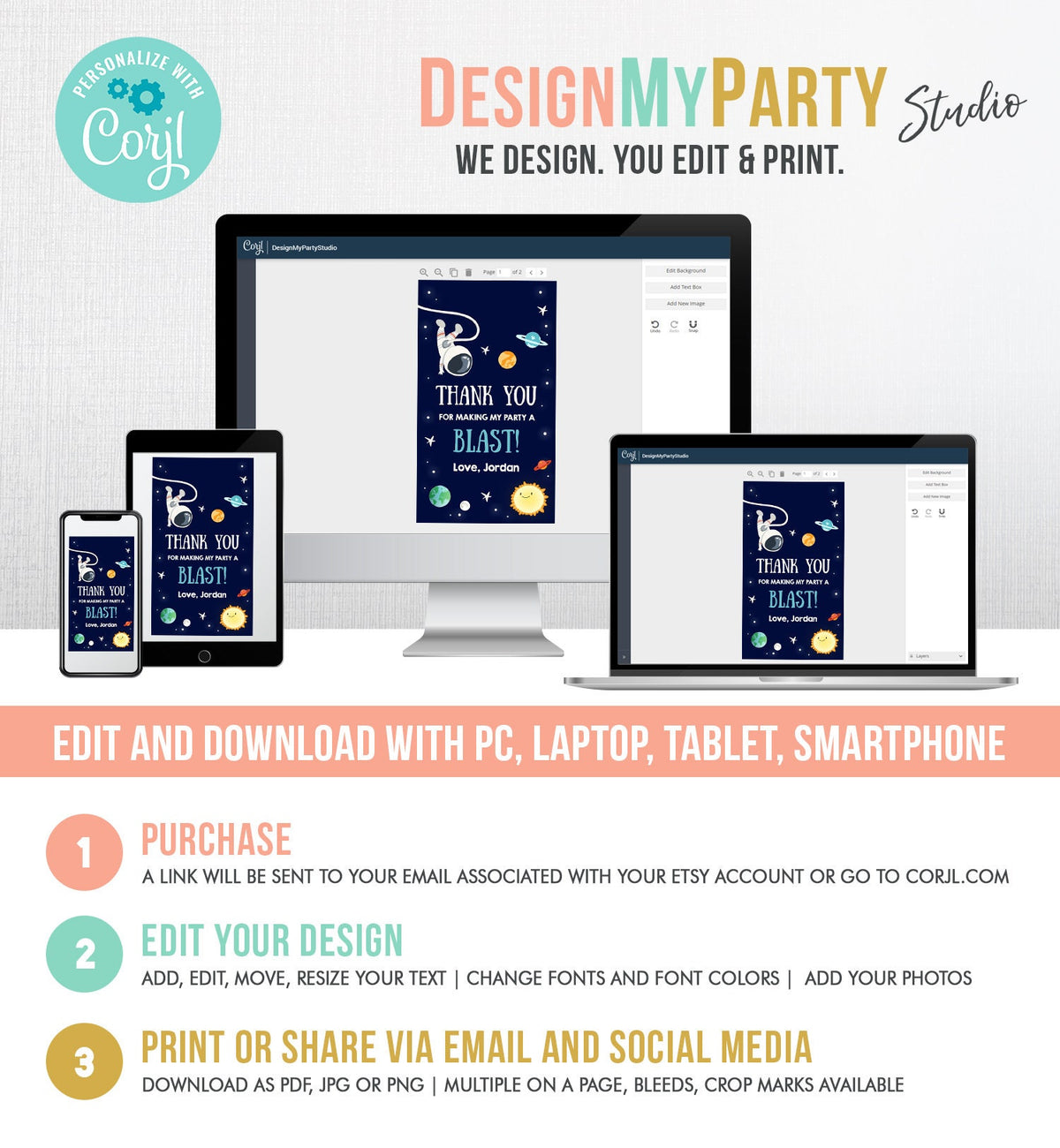 Editable Space Astronaut Favor Tags Space Birthday Thank You Tags Label Rocket Gift Outer Space Party Shower Corjl Template Printable 0259