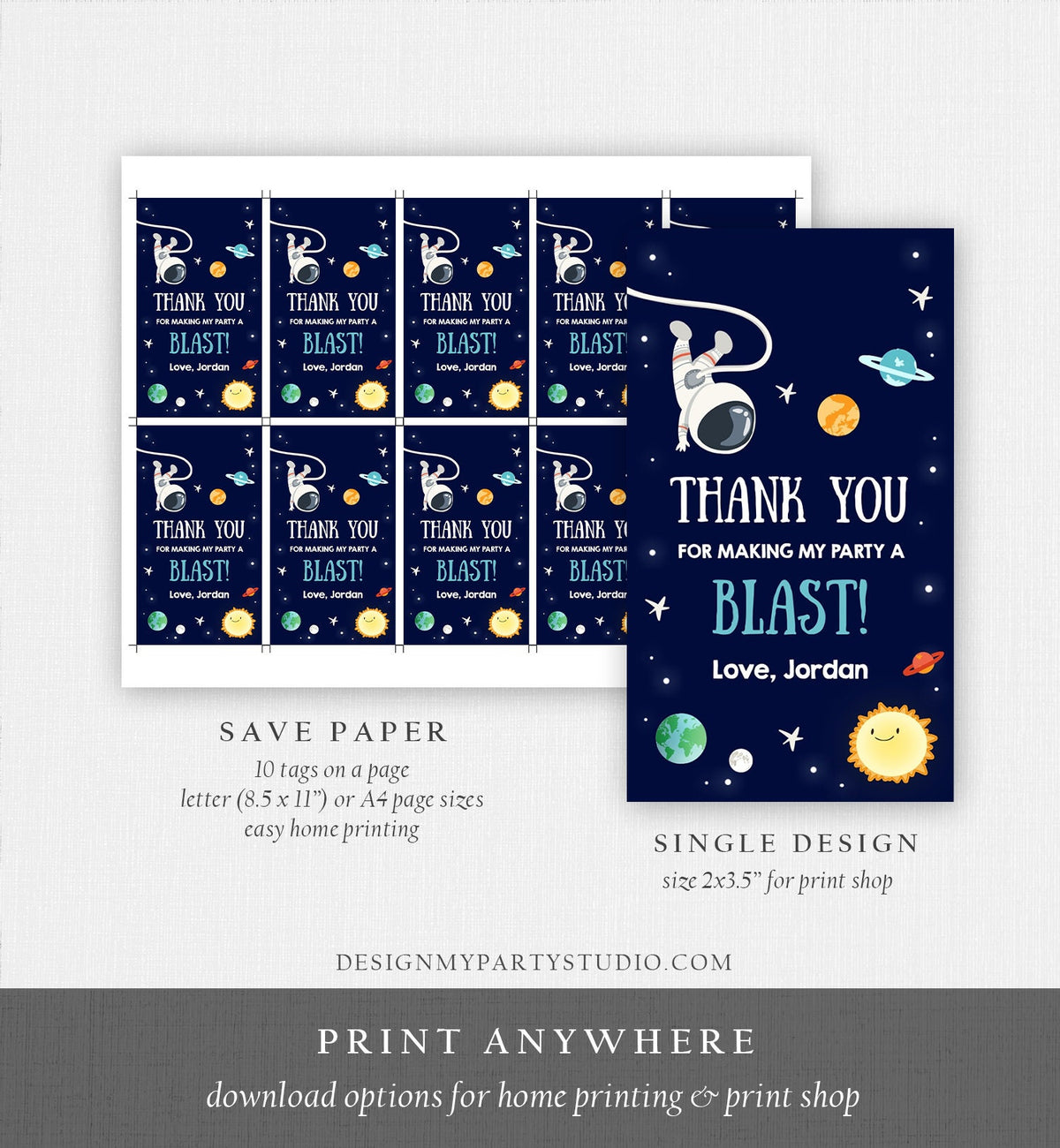 Editable Space Astronaut Favor Tags Space Birthday Thank You Tags Label Rocket Gift Outer Space Party Shower Corjl Template Printable 0259