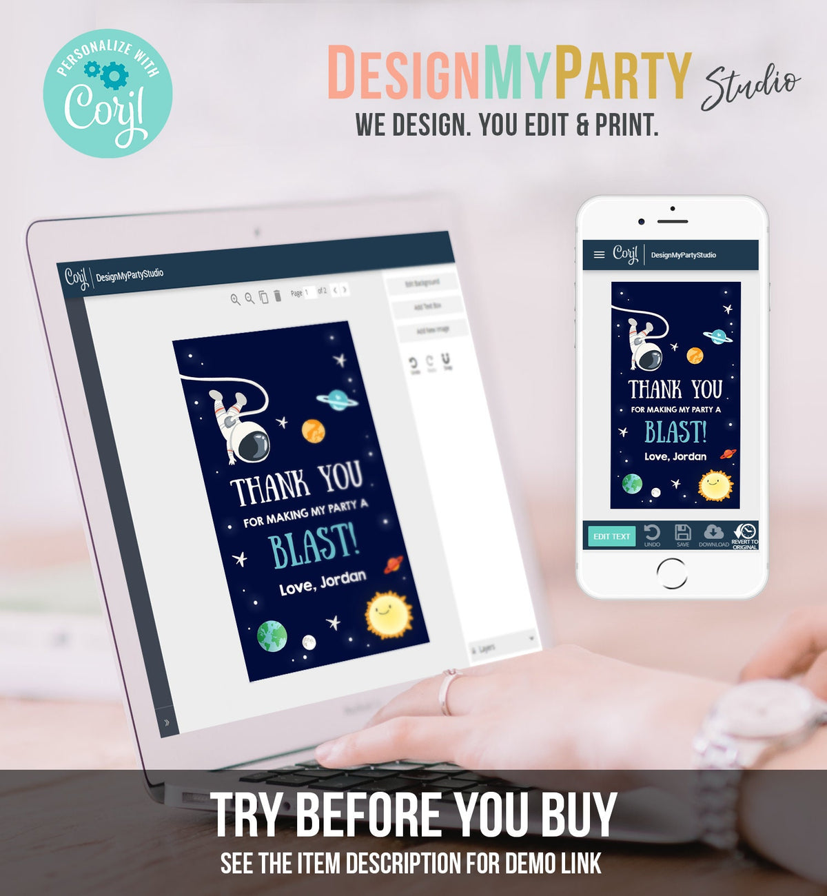 Editable Space Astronaut Favor Tags Space Birthday Thank You Tags Label Rocket Gift Outer Space Party Shower Corjl Template Printable 0259