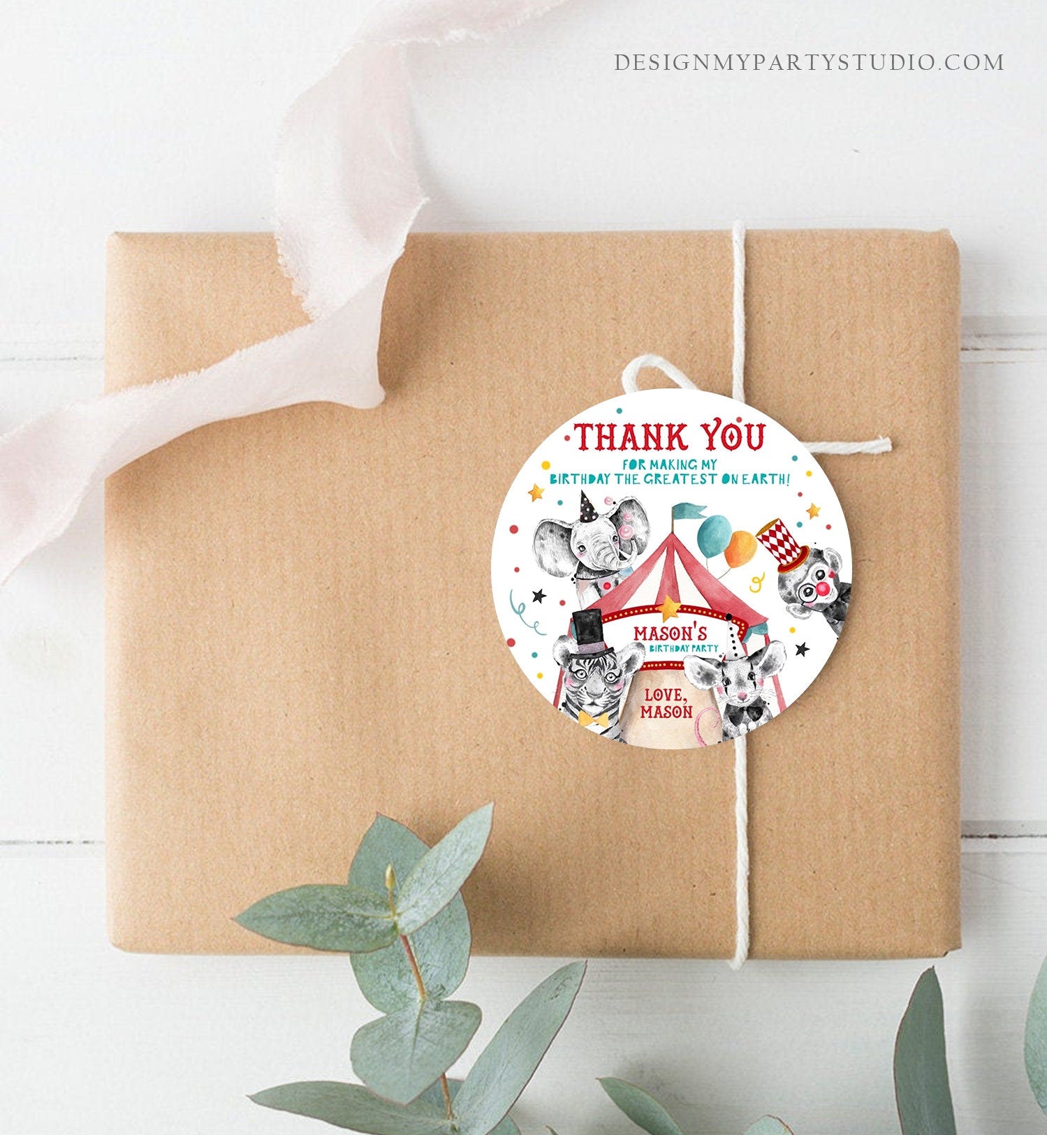Editable Circus Thank You Tags Carnival Birthday Favor Tags Boy Vintage Circus Stickers Big Top Party Digital Template Printable 0355