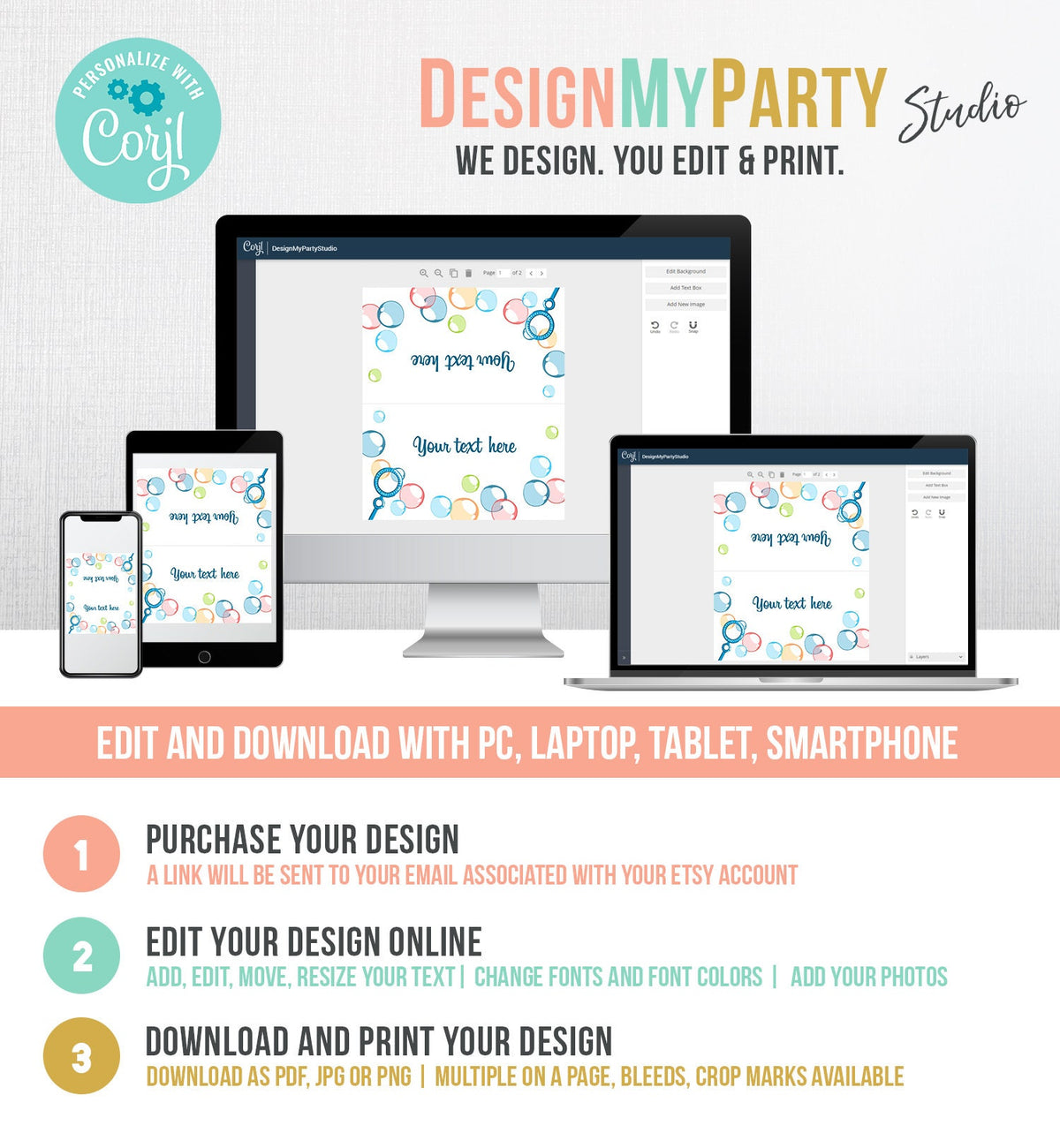 Editable Bubble Birthday Food Labels Bubbles Party Place Tent Card Insert Card Boy Birthday Pop Summer Digital Template Printable 0035