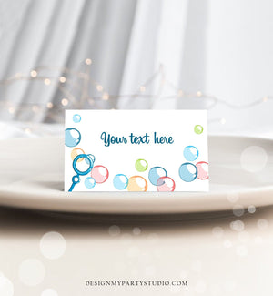 Editable Bubble Birthday Food Labels Bubbles Party Place Tent Card Escort Card Boy Birthday Pop Summer Printable Corjl Template 0035