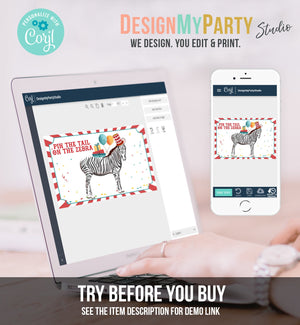 Editable Pin the Tail on the Zebra Birthday Game Circus Birthday Carnival Party Decor Big Top Instant Download Printable Digital Corjl 0355