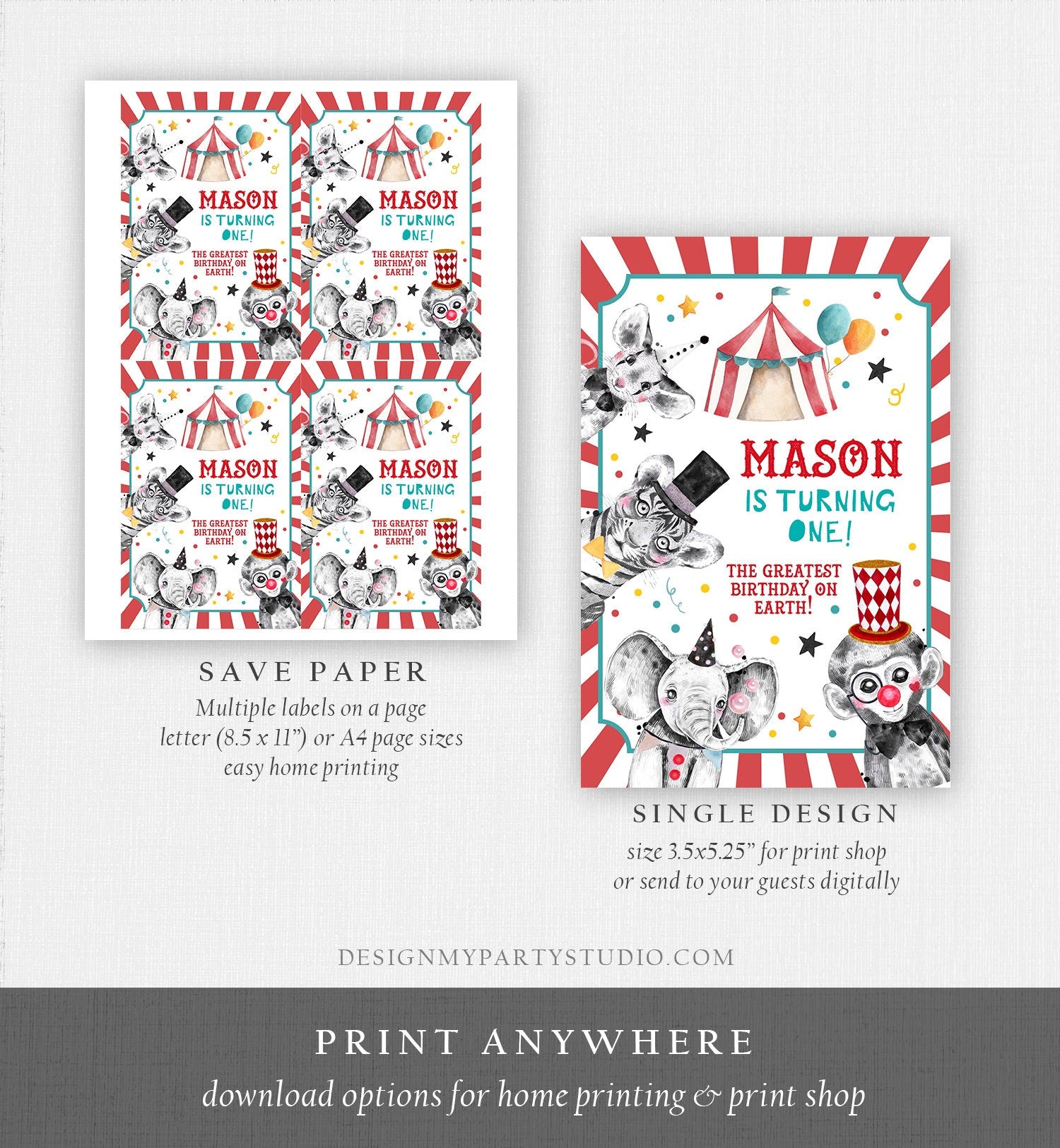 Editable Circus Juice Pouch Label Juice Favors Carnival Festival Birthday Big Top Boy Birthday Digital Download Template Printable 0355