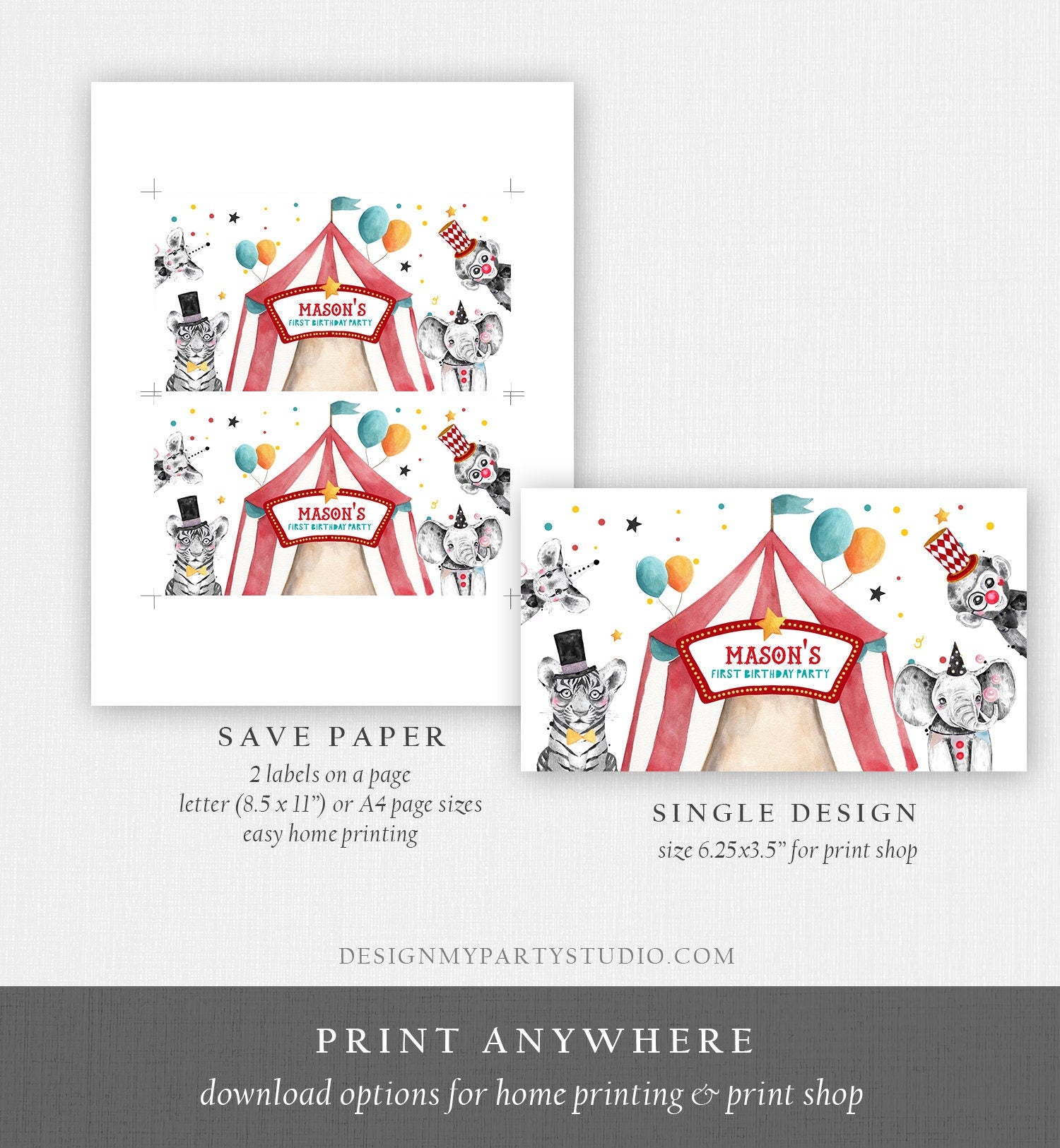 Editable Circus Gable Gift Box Label Carnival Favor Box Circus Birthday Treat Box Label Circus Theme Big Top Digital Template Printable 0355