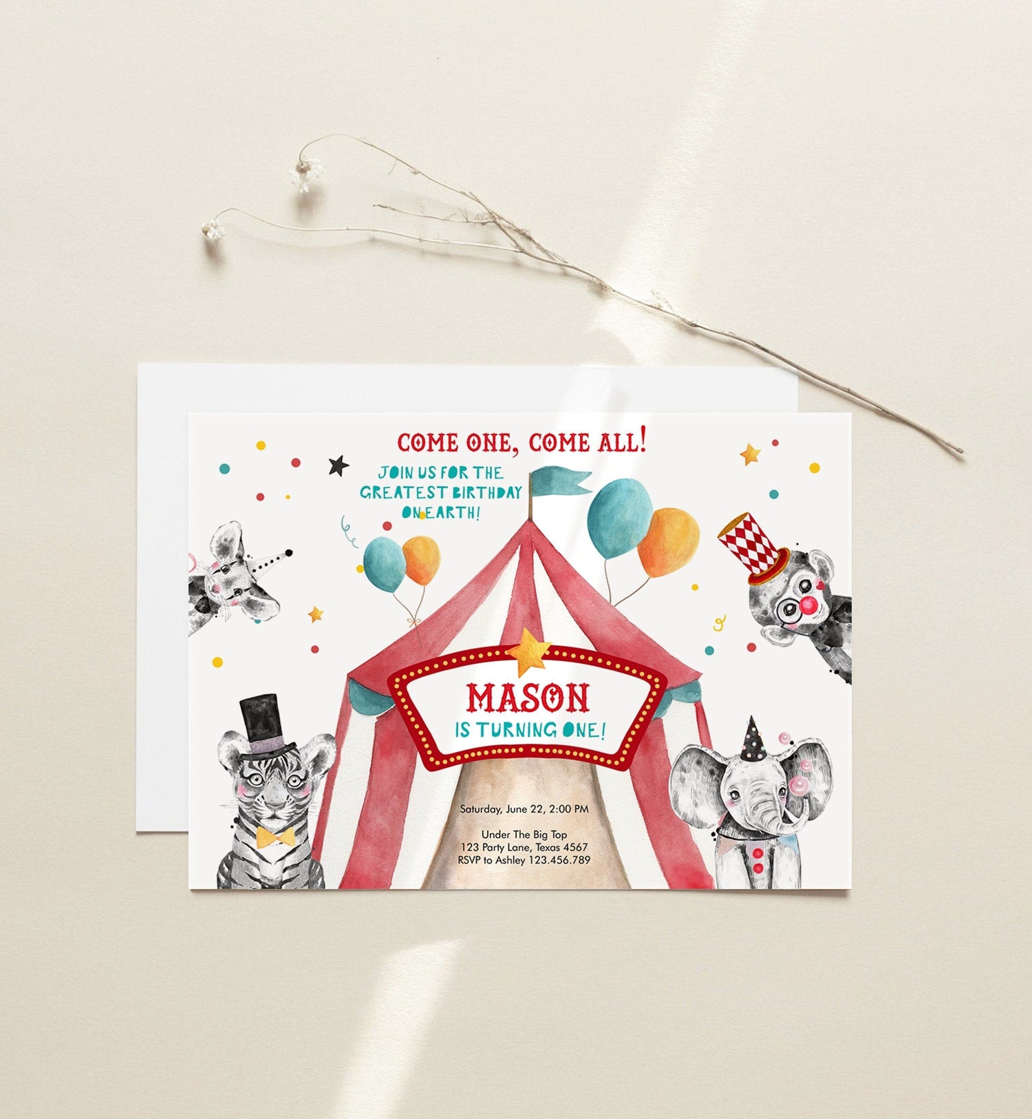 Editable Circus Birthday Invitation Party Animals Circus Invitation Carnival Invite Instant Download Printable Template Digital Corjl 0355