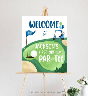 Editable Golf Birthday Welcome Sign 1st Birthday Boy Hole in One Party First Birthday Par-Tee Golfing Golf Template PRINTABLE Corjl 0405