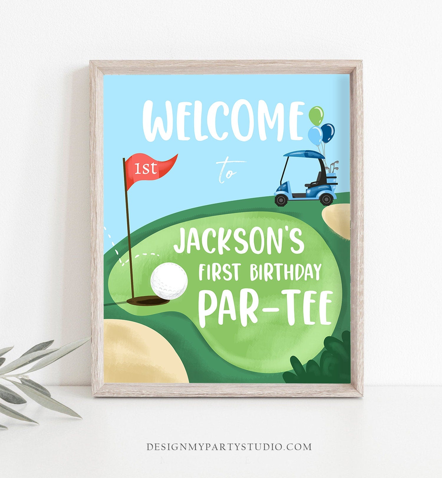 Editable Golf Birthday Welcome Sign 1st Birthday Boy Hole in One Party First Birthday Par-Tee Golfing Golf Digital Template Printable 0405