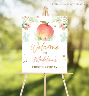 Editable Peach Welcome Sign Sweet as a Peach Birthday Sign Peach 1st Birthday Decor Welcome Poster Peaches Template Corjl PRINTABLE 0401