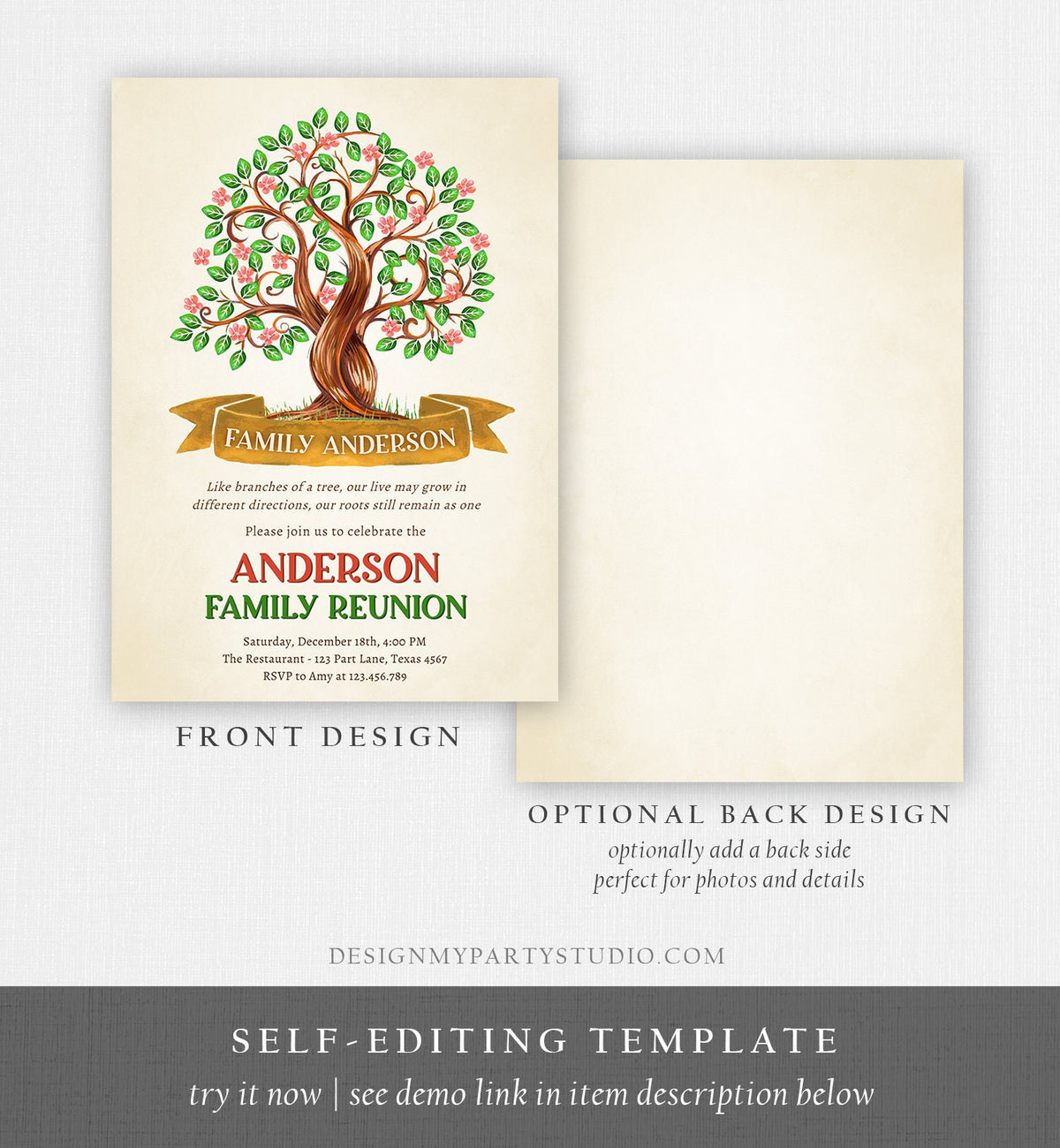 Editable Family Tree Invitation Family Reunion Party Family Tree Gathering Picnic BBQ Summer Christmas Download Corjl Template Printable
