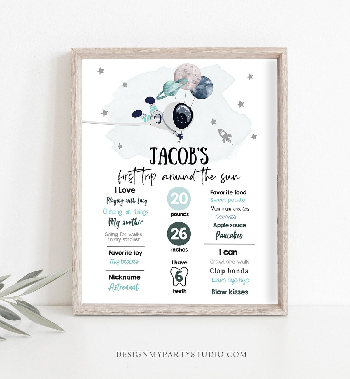 Editable Outer Space Birthday Milestones Sign Trip Around the Sun Boy 1st Birthday Astronaut Galaxy Planets Digital Template Printable 0366