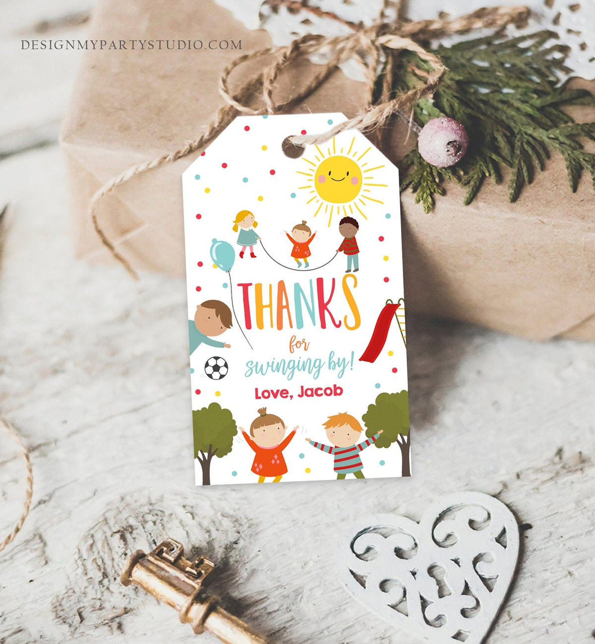 Editable Playground Favor Tag Party In the Park Thank You Tag Boy Birthday Run Climb Slide Digital Download Template Printable 0327