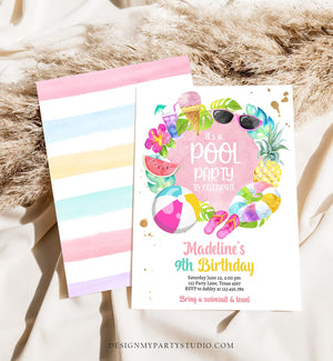 Editable Tropical Pool Party Birthday Invitation Splish Splash Birthday Bash Girl Pineapple Download Printable Invite Template Corjl 0414