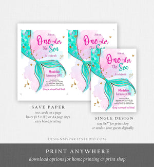 Editable ONEder the Sea Birthday Party Invitation Mermaid First Birthday Girl 1st Birthday Pink Gold Download Printable Template Corjl 0403