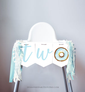 Donut High Chair Banner Boy 2nd First Birthday Blue TWO Donut Grow Up Birthday Party Boy Decor Two Sweet Garland PRINTABLE Digital 0368