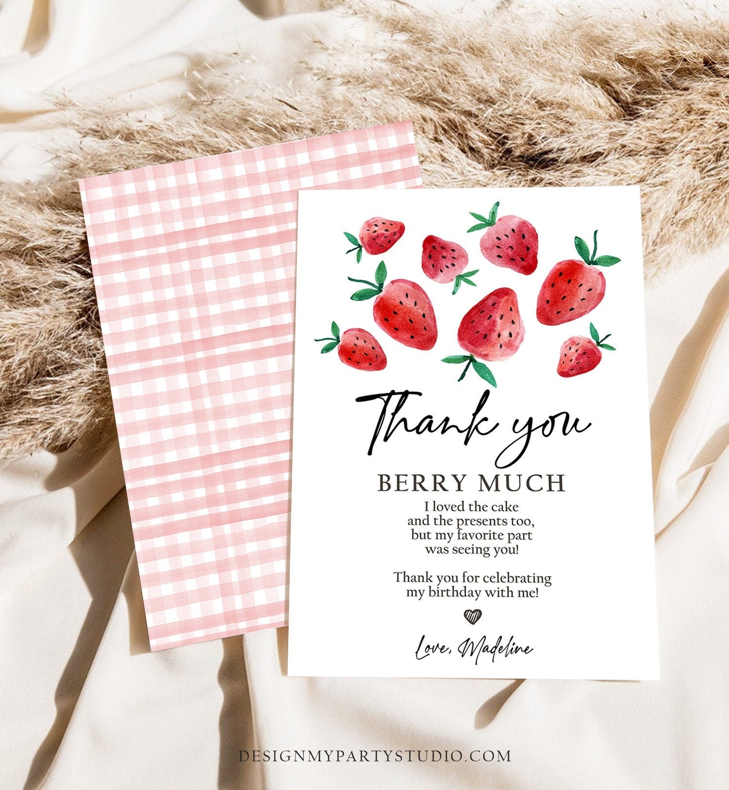 Editable Strawberry Thank You Card Strawberry Birthday First Berry Much Farmers Market Strawberries Digital Download Template Printable 0399