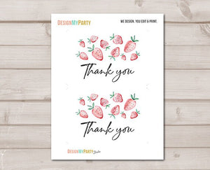 Strawberry Thank You Card Girl Strawberry Birthday Party Thank You Note Girl Berry Sweet Printable Instant Download Corjl Digital 0399
