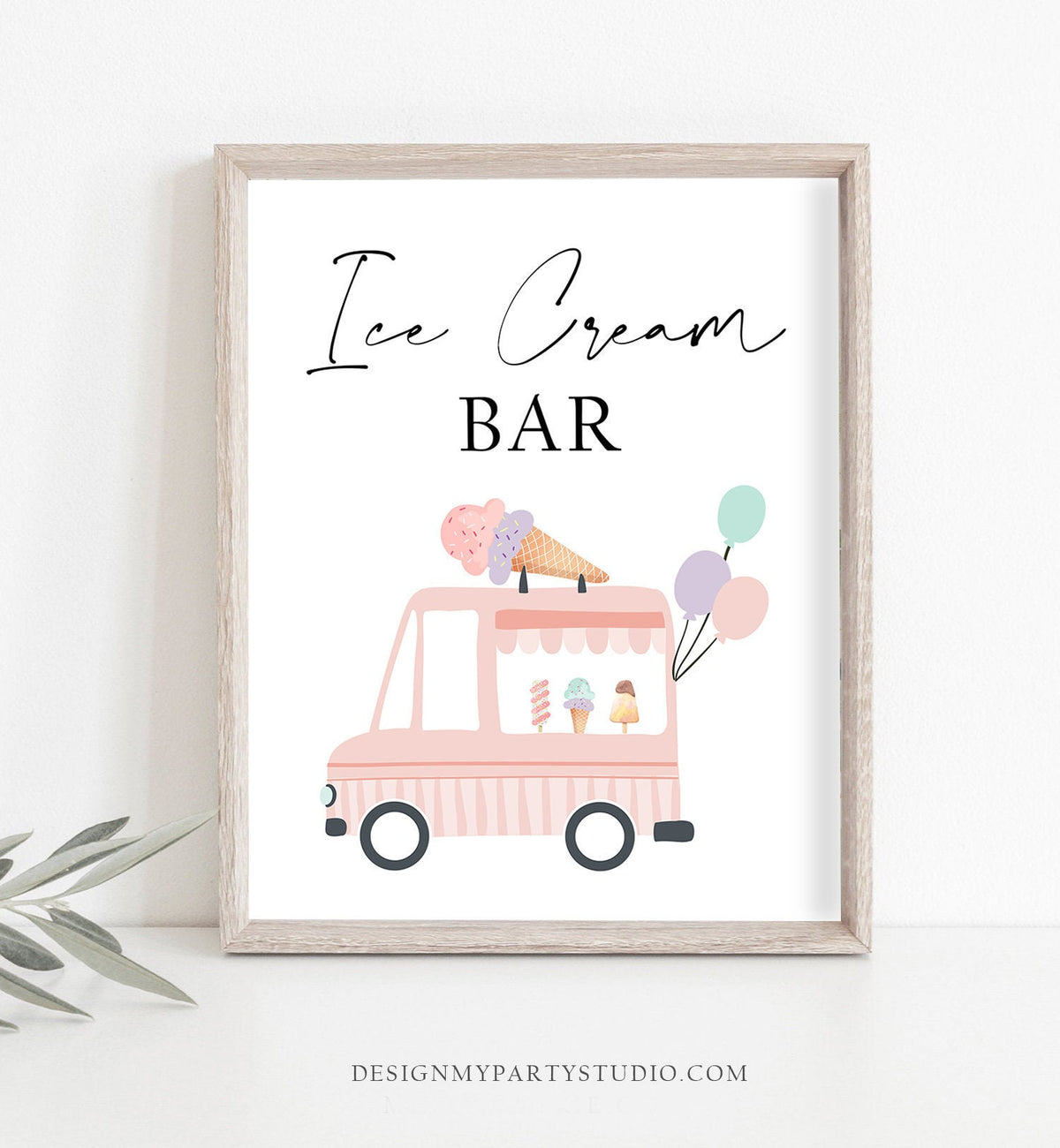 Ice Cream Bar Sign Ice Cream Social Birthday Ice Cream Truck Party Sign Ice Cream Table Sign Pink Mint Instant Download Printable 0415