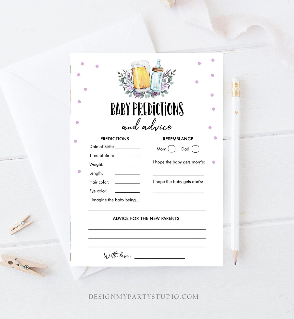 Editable Baby is Brewing Baby Shower Games Bundle Bottles and Beers Couples Shower Activity Game Pack Purple Printable Digital Template 0190