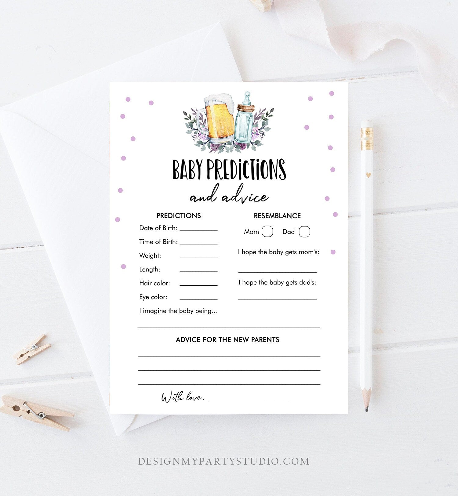 Editable Baby is Brewing Baby Shower Games Bundle Bottles and Beers Couples Shower Activity Game Pack Purple Printable Digital Template 0190