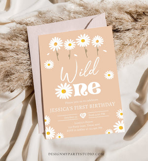 Editable Daisy Birthday Party Invitation Wild One Floral Girl Boho Sand First Birthday 1st Digital Download Template Corjl Printable 0410